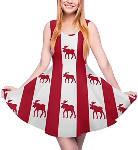 Emblema de alce Baikutouan no vestido de tanque de praia feminino da bandeira canadense mini swing estampado no verão sem mangas