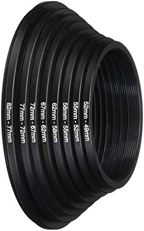 Fotasy Filty Stop Down Ring Set, Metal Black Anodizado, 8 anéis de adaptador de lente descendo, 82-77mm 77-72mm 72-67mm 67-62mm 62-58mm 58-55mm 55-52mm 52-49mm anel de etapa