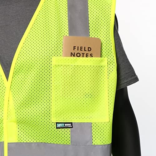 Segurança trabalha com alta visibilidade ANSI Classe II colete de segurança, leve e respirável, 2 bolsos, fechamento de gancho e loop, tamanho único, limão, limão,