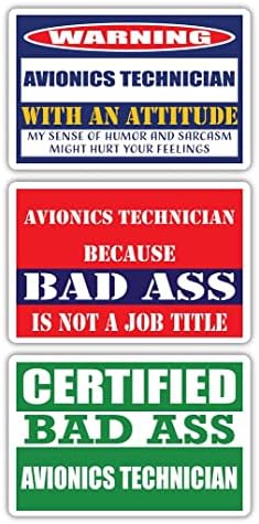 Técnico de Avônicos de Bad Ass Certified com A Atitude Adesivos | Idéia de presente de carreira de ocupação engraçada | Decalques de adesivos de vinil 3M para laptops, chapéus, janelas