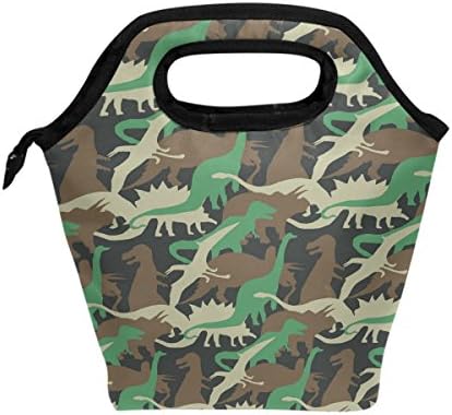 Wozo Camouflage Dinosaur Green Brown Brown Bolsa Tote bolsa Bolsa de lancheira mais refrigerada para menino da escola ao ar livre menino