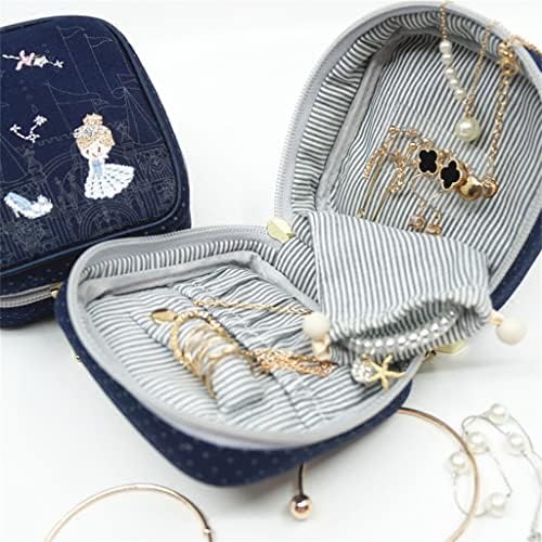 Caixa de jóias bordadas da ZCMEB Viagem de tecido de colar portátil multifuncional Brincos de anel de anel grande bolsa de armazenamento
