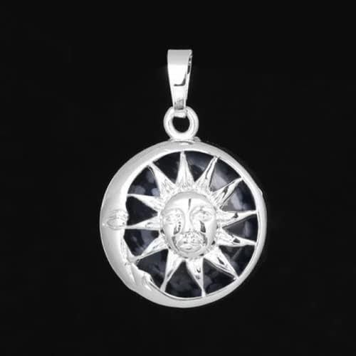 Lua deus do sol pendente de colar amuletos de prata caixa colorida de pedra natural redonda contas de cristal quartzo