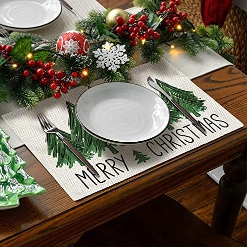 Arkeny Christmas Placemats 12x18 polegadas Conjunto de 4, Buffalo preto Buffalo Plaid Green Trees Home Dining Dining Indoor Winter Holiday