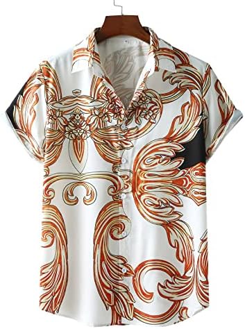 Camisas masculinas casuais elegantes masculinos de primavera e verão top top impressa camisas casuais de botão de lapela grande