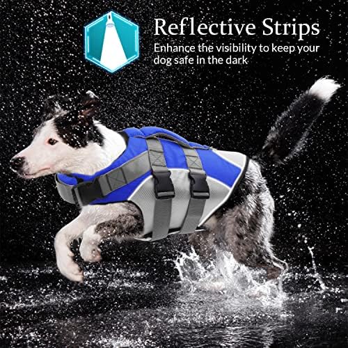 Jaqueta salva -vidas de cão sunfura, coletes de natação de estimação flutuação de cachorro reflexivo com alça de resgate