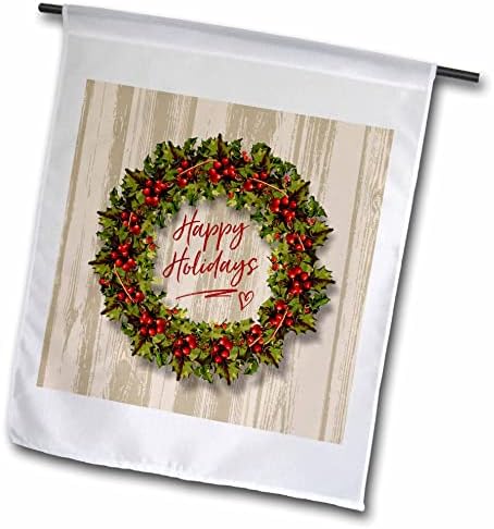 Imagem 3drose do design de grinaldas de azevinho com texto feliz feriados - não de madeira real - bandeiras