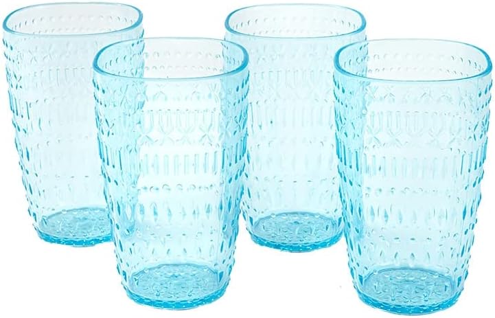 O conjunto de vidro do copo de coleta à beira do lago - utensílios de plástico para uso ao ar livre - conjunto de 4, azul