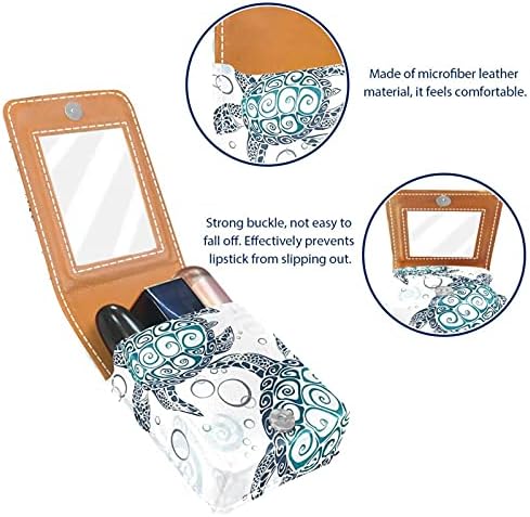 Two Sea Turtle Mini Lipstick Case With Mirror for Purse Portable Case Holder Organization