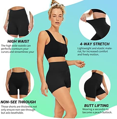 Nexiepoch 4 shorts de moto de pacote para mulheres na cintura alta - shorts de ioga preta de spandex macio de 5 de 5 para o treino atlético de verão