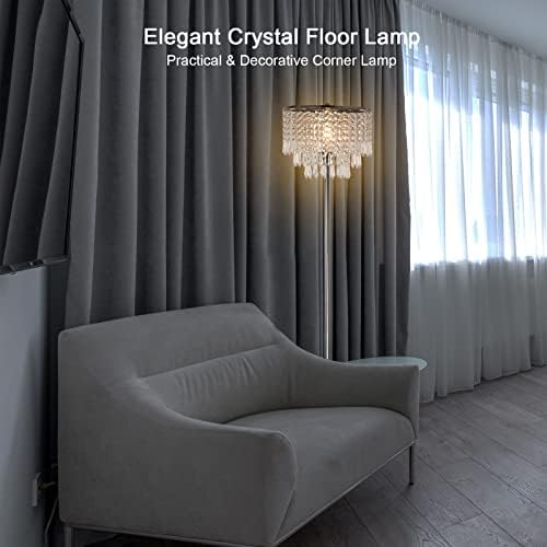 Lâmpada de chão de cristal, lâmpada de chão de cristal da camada de tripre para o quarto, luzes modernas de piso com interruptor