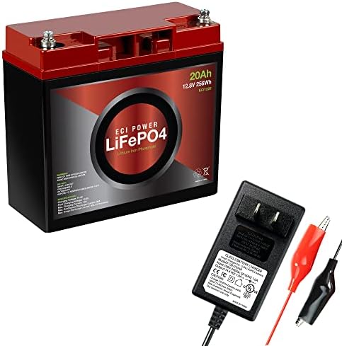 Pacote de bateria e carregador de energia ECI - 12V 2A carregador / 12V 20AH Bateria de lítio LIFEPO4