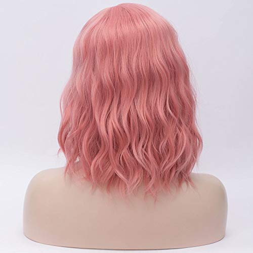 Vrina Hair Short Curly Curly Wavy Pink Wig com Bob Bob Bob peruca para mulheres peruca de fibra resistente ao calor para