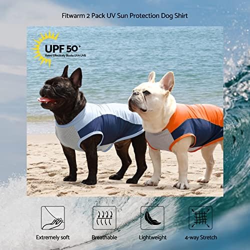 Fitwarm 2 pacote upf 50+ UV Sun Protection Dog Camisa, roupas rápidas de cães de verão para cães pequenos menino menina, colete de resfriamento respirável leve, roupa reflexiva de gato de animais de estimação, laranja, azul, xl