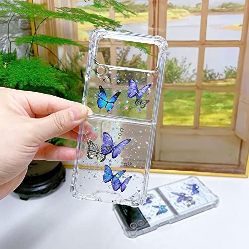 CEOKOK PARA SAMSUNG Galaxy Z Flip 4 Case Clear com Design Glitter Bling Stars Butterfly Butterfly Protective Aesthetic Transparente para Mulheres Meninas