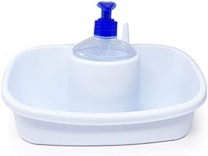 Plástico 3 em 1 Lavagem de sabão líquido Distribuidor com cabeça de bomba e suporte para esponja para banheiro da cozinha,