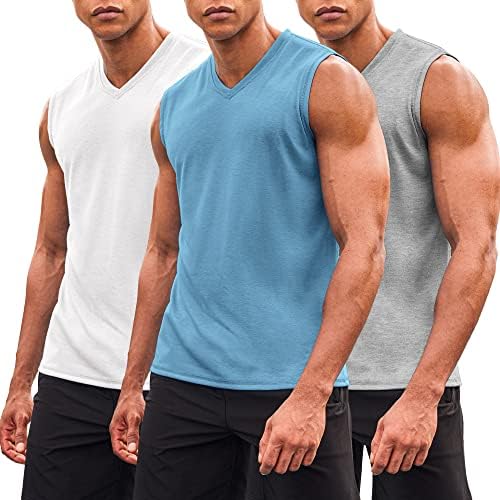 Coofandy Men's 3 pacote tanque de treping tampas de ginástica camisas sem mangas V camiseta muscular de pescoço de pescoço camiseta
