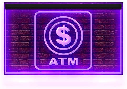 190001 Abertura da máquina ATM Money Machine exibe sinal de néon leve LED