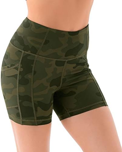 Persit Women's High Chaist Workout Yoga Shorts com bolsos laterais e internos, shorts atléticos de controle de barriga