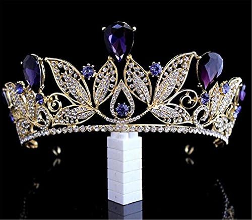 Wiipu Barroco Drop Strass Crystals Folhe Tiara Crown, 5,5 de diâmetro