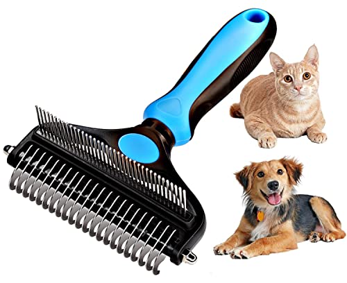 Brush de preparação para animais de estimação para cães/gatos, 2 em 1 Ferramenta Deshedding e Dematting Undercoat Rake