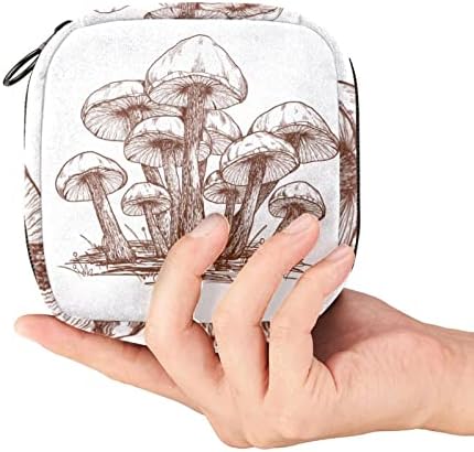 Bolsa de armazenamento de guardanapos sanitários de Oryuekan, bolsa de período portátil para mulheres meninas, bolsa menstrual da xícara, desenho de cogumelos vintage artística botânica