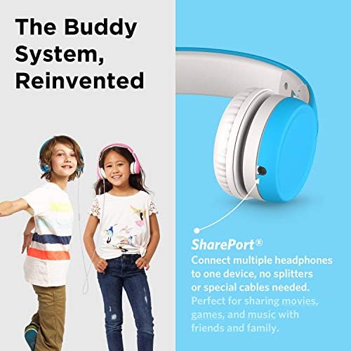 Lilgadgets Connect+ Kids Wired Headphones com microfone, limitação de volume para escuta segura, faixa de cabeça ajustável, fones de ouvido almofadados para garantir conforto, para crianças, crianças pequenas, meninos e meninas, azul
