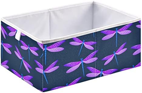 Cataku Dragonfly Bins de armazenamento de cubo roxo fofo para organização, caixas de armazenamento de cubos de armazenamento retangular de tecido para organizador de cubos cestas de armazenamento dobrável para prateleiras sala de estar