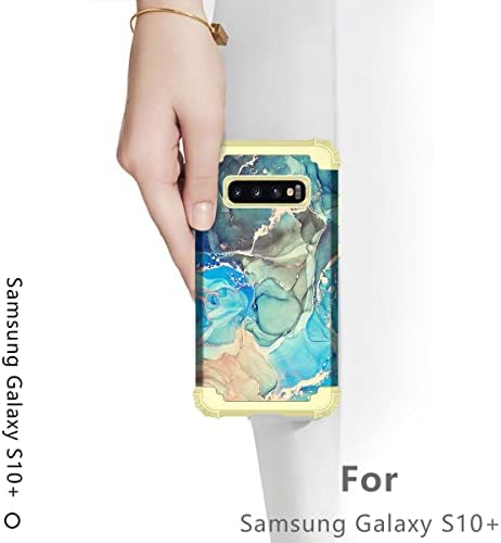 HEKODONK PARA GALAXY S10+ PLUS CASO, Proteção para o choque pesado Proteção de choque rígido Plástico+ Caso de proteção híbrido de borracha de silicone para Samsung Galaxy S10+ Plus Blue Golden