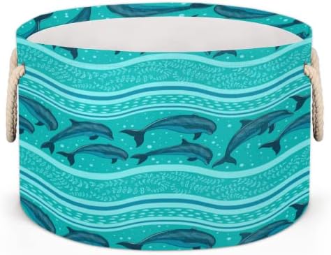 Dolphins Grandes cestas redondas para cestas de lavanderia de armazenamento com alças de armazenamento de cobertores cestas para caixas
