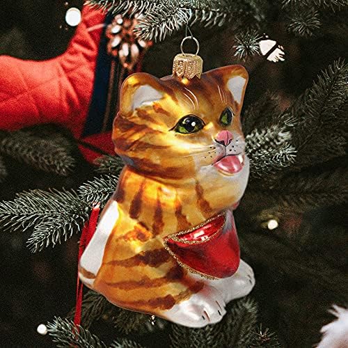 Edição limitada Kurt Adler Cat com ornamento de árvore de Natal soprada à mão de borboleta