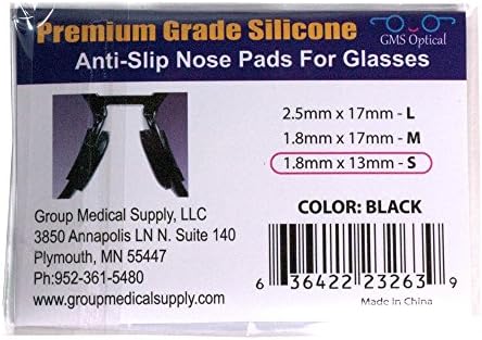 10 par preto - 1,8 mm x 13 mm não deslizam almofadas de nariz para óculos por gms ópticos - silicone de grau premium