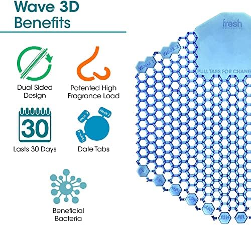 Fresh Products Wave 3D, praticamente elimina respingo de urina, uso de 30 dias, instalação fácil, bactérias benéficas, fragrâncias consistentes-manga, laranja, feita nos EUA, telas de urinol 10pk