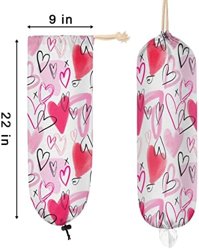 Pink Hearts Plastic Sager Solder, Organizador de sacos de plástico de montagem de parede do dia dos namorados com carrinho de compra de carrinho de compra de carrinhos de compras para decoração de fazenda de cozinha em casa, 22x9 polegadas