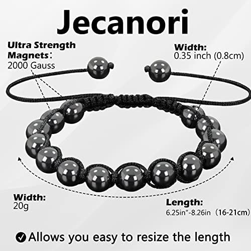 Pulseiras magnéticas de proteção tripla de Jecanori para homens, bracelete de contas de hematita, pulseira de pedra obsidiana, pulseiras