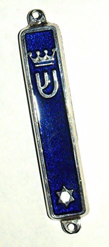 Judaica Blue esmalte o tom de prata mezuzá Magen David Crown Decoration 7 cm