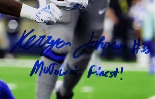 Kerryon Johnson assinou a foto de Detroit Lions 16 × 20 com O melhor da Motown! Inscrição - mergulho para touchdown - fotos autografadas da NFL