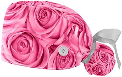 2 pacotes tampas de trabalho ajustáveis, chapéu bouffante com botões, lençóis elásticos de gormas de esfoliações para homens rosa rosa rosa