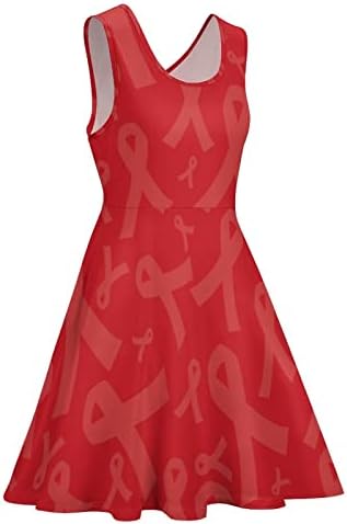 Consciência da Aids Red Red Ribbon Swing Swing Dress Dress Praia Mini para mulheres impressas