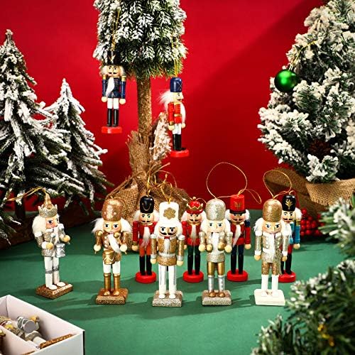 Willbond 11 Pices Ofado de quebra -nozes de Natal, brinquedos de boneco de soldados brilhantes e de madeira Brinquedos de nozes com boca de abertura para a árvore de Natal, prateleiras Decoração de mesas, decorações de pendura de Natal