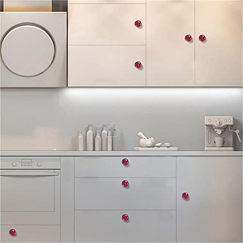 12 peças cor vermelha manual anão tulipa botões de vidro de vidro para gavetas de cômoda, 1,37 x 1,10 em armários de cozinha redondos para berçário em casa quarto quarto quarto
