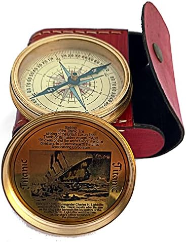 ANTIGO NAUTICAL BRASS COMPAST Handmade Design Titanic Acabamento de ouro Brass Sundial Navigational Direcional Compass Tool para caminhada Trekking Traveling by Era Store