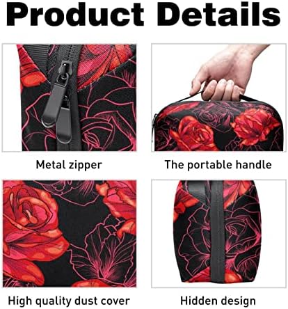 Bolsa de maquiagem Zipper Pouch Travel Organizador cosmético para mulheres e meninas ， Blooming vermelho flores de rosas preto