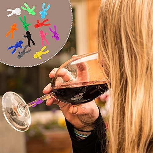 Marcador de vidro de cabilock 12pcs silicone xícara de vinhos encantos de pessoas em forma de vidro de vidro tag de coquetel flauta identificador