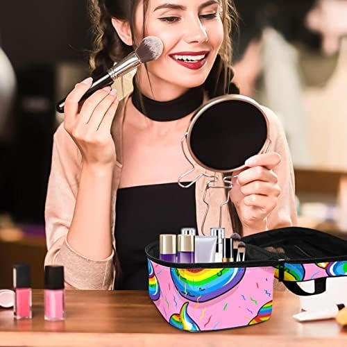 Bolsa de maquiagem colorida de cocô de arco -íris engraçado para mulheres sacolas cosméticas com maquiagem de maquiagem de alça