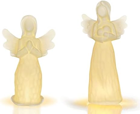 Estatuetas do anjo de estrelas da oração, segurando as estátuas de anjo de cerâmica cardíacas Luzes lideradas, encorajamento