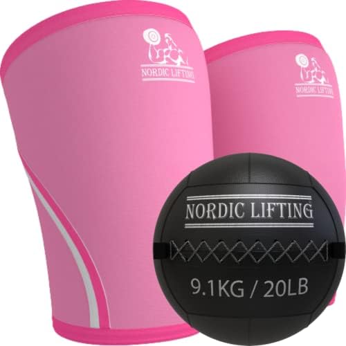 Mangas de joelho nórdicas de elevação grande - pacote rosa com bola de parede 20 lb