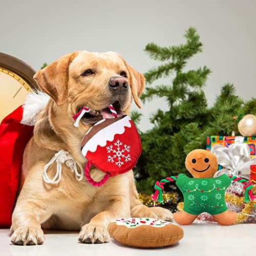 Christmas Dog Squeaky Toy Plush Toys para cães pequenos com squeakers de filhote interativo Chew Toys