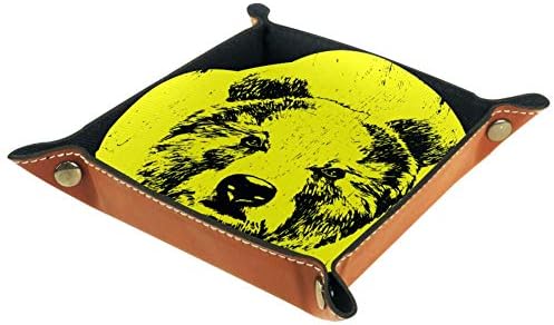 AISSO Bandeja com manobrista Retrato de urso com óculos Impressão de joias de couro Caixa de organizador para carteiras, relógios,