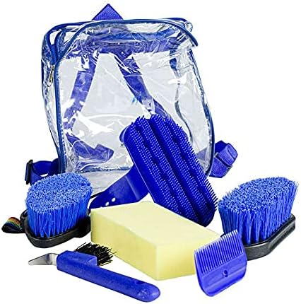 Horze Mackpack Fácil Carry Horse Helfing Set com seis ferramentas de limpeza macia - azul